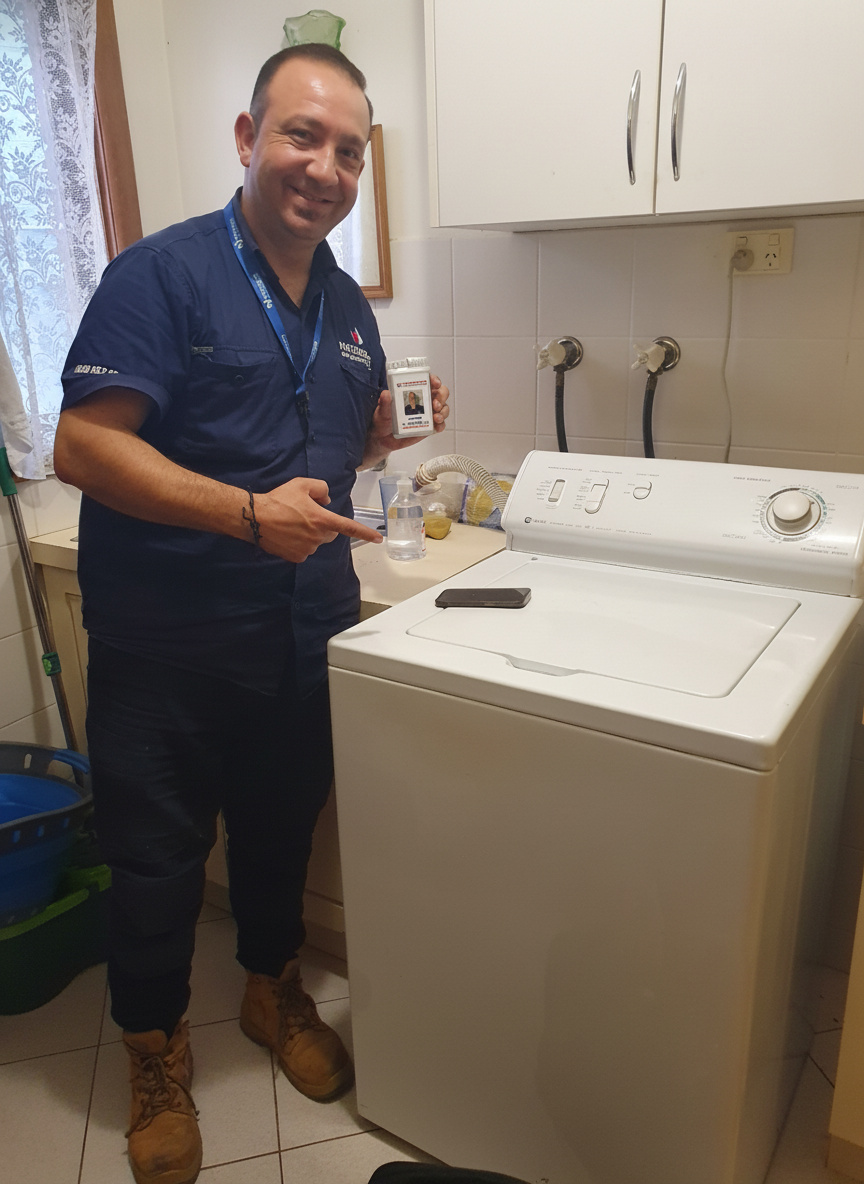Technician inspecting an appliance